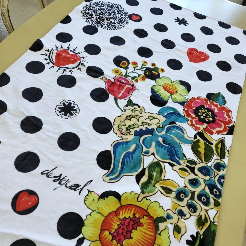 Desigual Botanical Floral Polka Dot Beach Bath Towel - New
